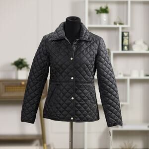NWT Lauren Ralph Lauren Black Quilted Barn Jacket Gold Snap Equestrian Coat